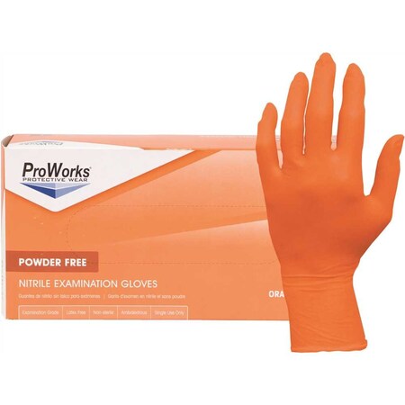 Proworks Disposable Gloves, 4.5 mil Palm, Nitrile, Powder-Free, M, 100 PK, Orange GL-N105ORFM